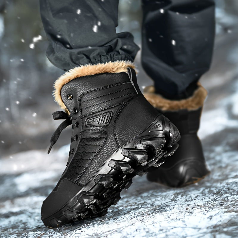 Men's Casual Snow Boots, Anti-skid Windproof High-top Lace-up Boots With Fuzzy Lining For Outdoor Walking Running Hiking, Autumn And Winter