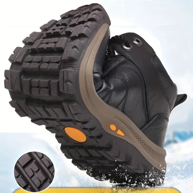 Men's Casual Snow Boots, Anti-skid Windproof Lace-up Ankle Boots With Fuzzy Lining For Outdoor Walking Running Hiking, Autumn And Winter