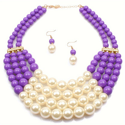 Charm Women Fashion Jewelry Insert Rhinestone Faux Pearl Necklace Bracelet Earrings Set