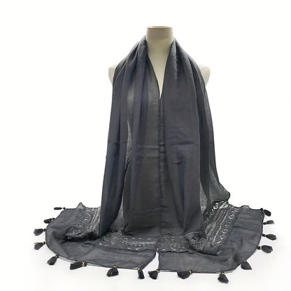 Delicate Embroidered Lace Tassel Scarf - Fashionable & Elegant for Casual Wear - Versatile Cold Weather Accessory, Perfect for Eid Celebrations