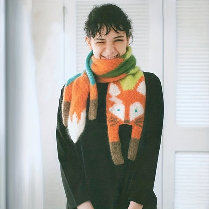 Fox Print Cozy Scarf - Stylish Womens Shawl for Autumn Winter - Soft Knit, Neck Warm, Long-lasting Casual Wear