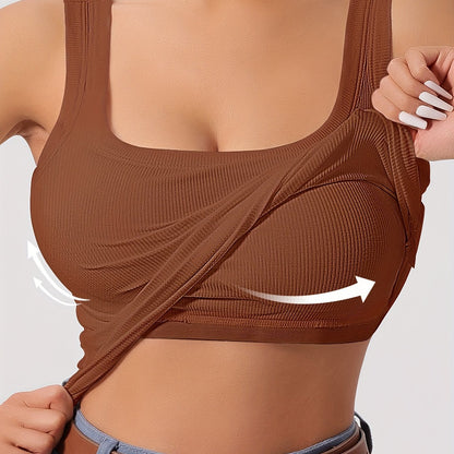ZllKl Slim Solid Color Sports Tank Top With Detachable Chest Pad, Bottoming Vest T-shirt, Women's Clothing
