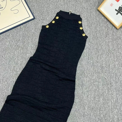 Women's knitted dress letter hollow sleeveless vest dress summer temperament dress