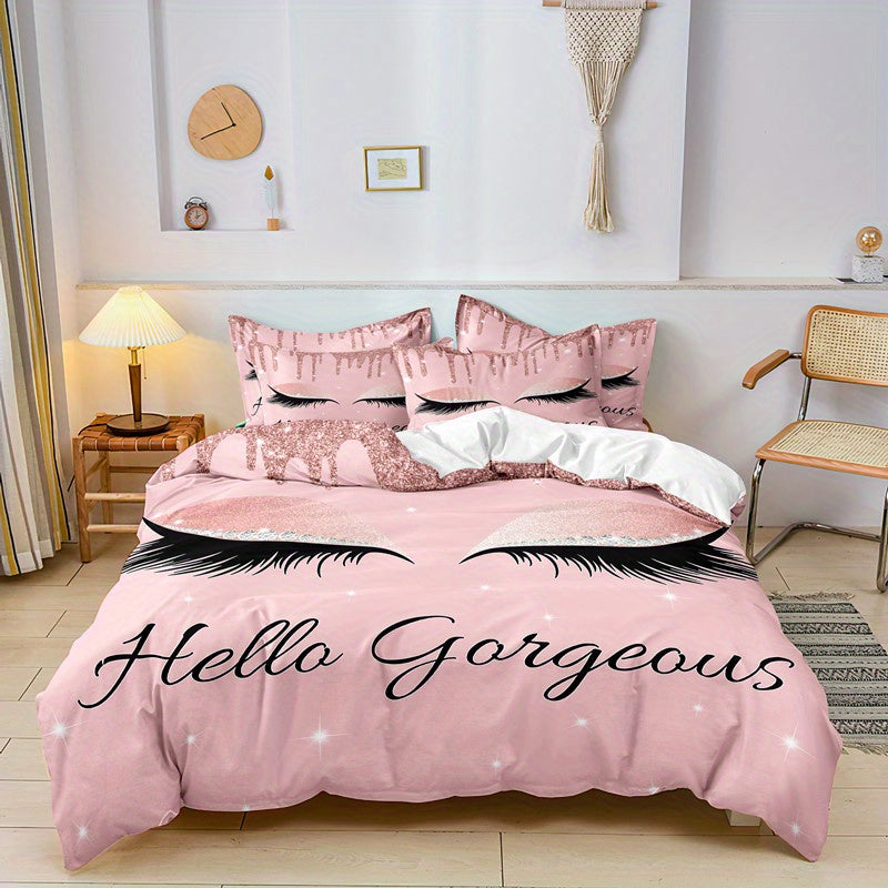 3pcs Fashion Duvet Cover Set, Eye Lash Pattern Bedding Set, Soft Duvet Cover, For Wedding Anniversary, For Bedroom, Guest Room (1*Duvet Cover + 2*Pillowcases, Without Core)