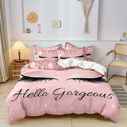 3pcs Fashion Duvet Cover Set, Eye Lash Pattern Bedding Set, Soft Duvet Cover, For Wedding Anniversary, For Bedroom, Guest Room (1*Duvet Cover + 2*Pillowcases, Without Core)