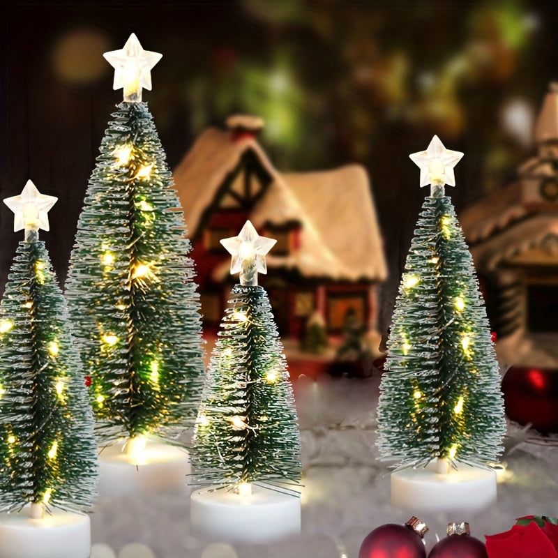 1set 3pcs Large Medium Small Simulation Christmas Tree, Led Copper Wire Light Tree, Christmas Holiday Decorations, Scenery Arrangement Accessories, Holiday Lighting, Small Ornaments For Indoor Home, Cedar, 2 Sections Number 7 Battery (Not Included)