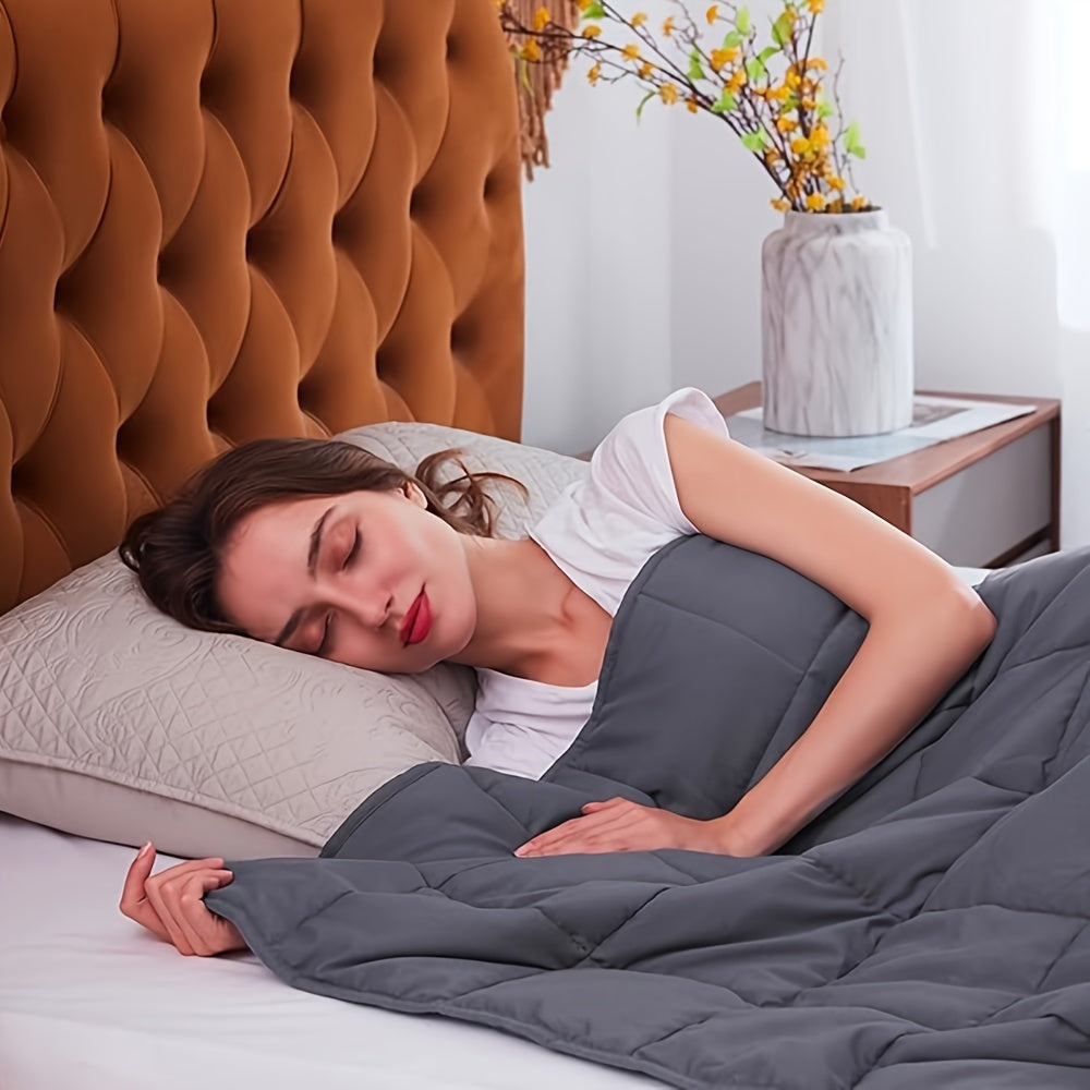 1pc Weighted Blanket For Adults (15 Lbs, Grey) Adults Weighted Blanket For Sleeping Perfect For 140-160 Lbs, Breathable Blanket With Premium Glass Bead, Machine Washable