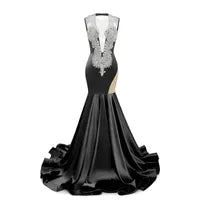 Royal Blue Mermaid Prom Dresses Sexy Sheer V Neck Beads Crystals Ruffles Long Evening Gowns Cutaway Sides Women Occasion Dress BM3502