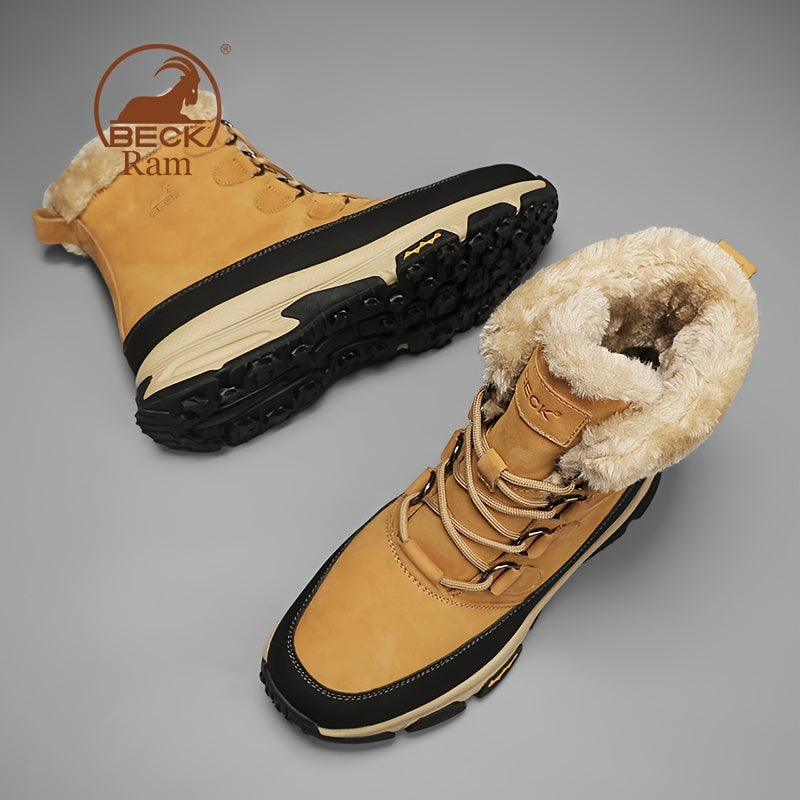 Men's High Top Warm Fleece Anti-skid Lace Up Hiking Snow Boots
