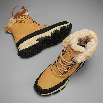 Men's High Top Warm Fleece Anti-skid Lace Up Hiking Snow Boots