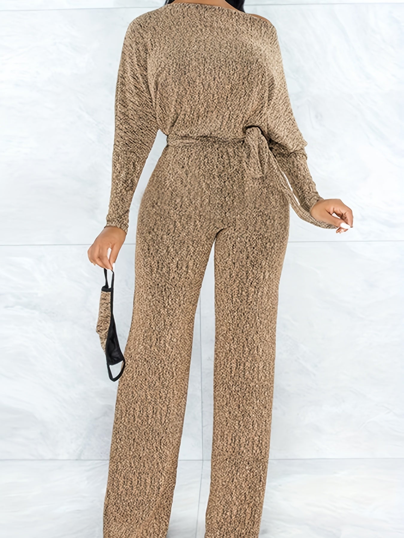 Chic Long Sleeve Jumpsuit with Flattering Tie Waist - Versatile & Comfortable for All Occasions, Easy Care Women’s Fashion