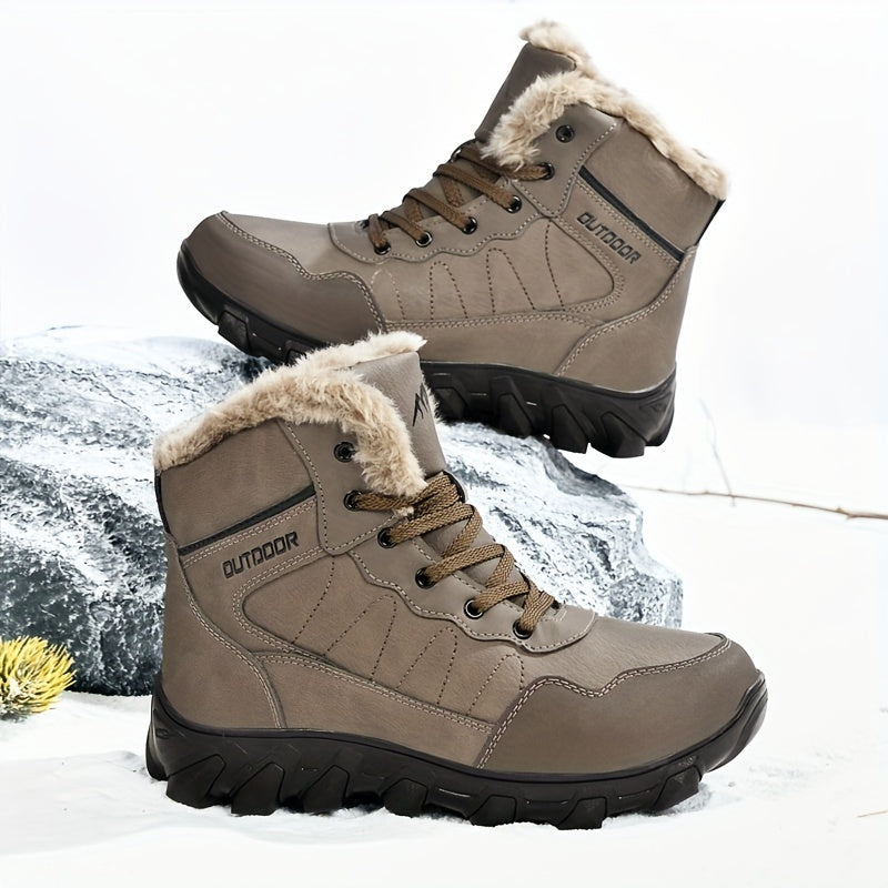 Men's Winter Snow Boots - Waterproof, Anti-Slip & Warm with Plus Velvet Lining for Skiing and Outdoor Activities