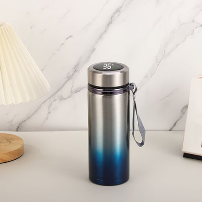 1pc Vibrant Gradient Color Insulated Travel Mug - Outdoor Recreation Camping & Hiking Essential - Temperature Display, Long-Lasting Thermal Cup with Carry Strap, Gift-Ready, Perfect for Hot and Cold Beverages, Home, Office, and Outdoor Adventures