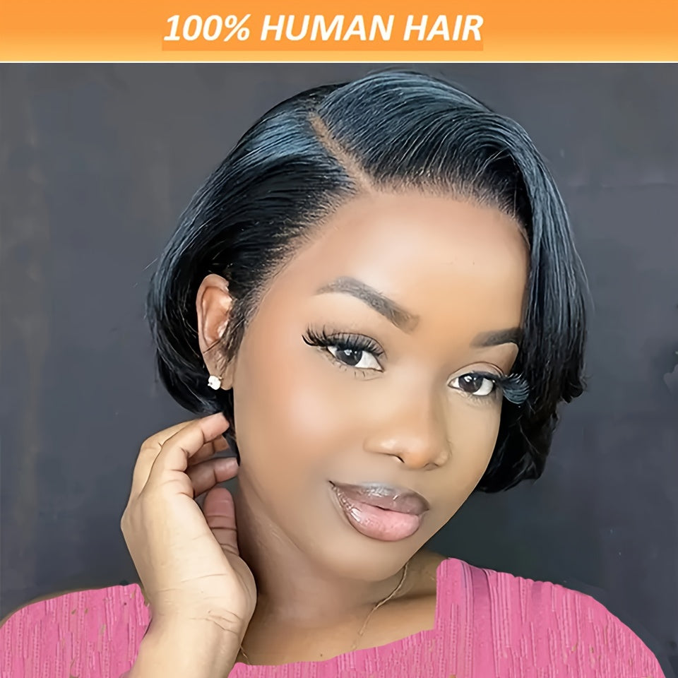 Brazilian Remy Human Hair Wigs 13x4 Lace Front Short Straight Wig Pixie Cut Bob Wig Straight Bob Human Hair Wigs For Women 180% Density 6 Inch 13x4 Lace Closure Wigs Human Hair