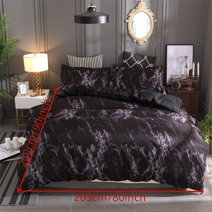 3-Piece Soft Marble Duvet Cover Set - Luxurious Microfiber Bedding for All Seasons, Hypoallergenic, Breathable, and Easy Care - Stylish Bedroom Blanket with 1 Duvet Cover and 1 Pillowcase