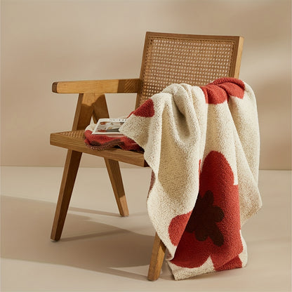 1pc Nordic Flower Pattern Knitted Blanket, Air Conditioning Blanket Warm Cozy Soft Throw Blanket For Couch Bed Sofa