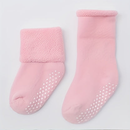 6pairs Boys Girls Kids Thickened Warm Socks, Anti-skid Socks, Casual Plain Color Socks, Toddlers Children's Trendy Socks