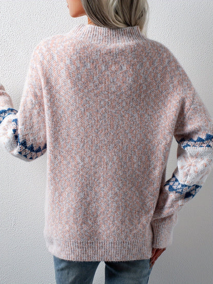 Cozy Snowflake Pattern Mock Neck Long Sleeve Pullover Sweater - Women's Winter Clothing - Soft, Cute, and Comfortable Sweater for Casual Daily Wear