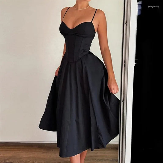 Casual Dresses Women Corsets Dress Summers V Neck Sleeveless Backless A Line Sexy Flowys Sundress Maxi Gifts 066C