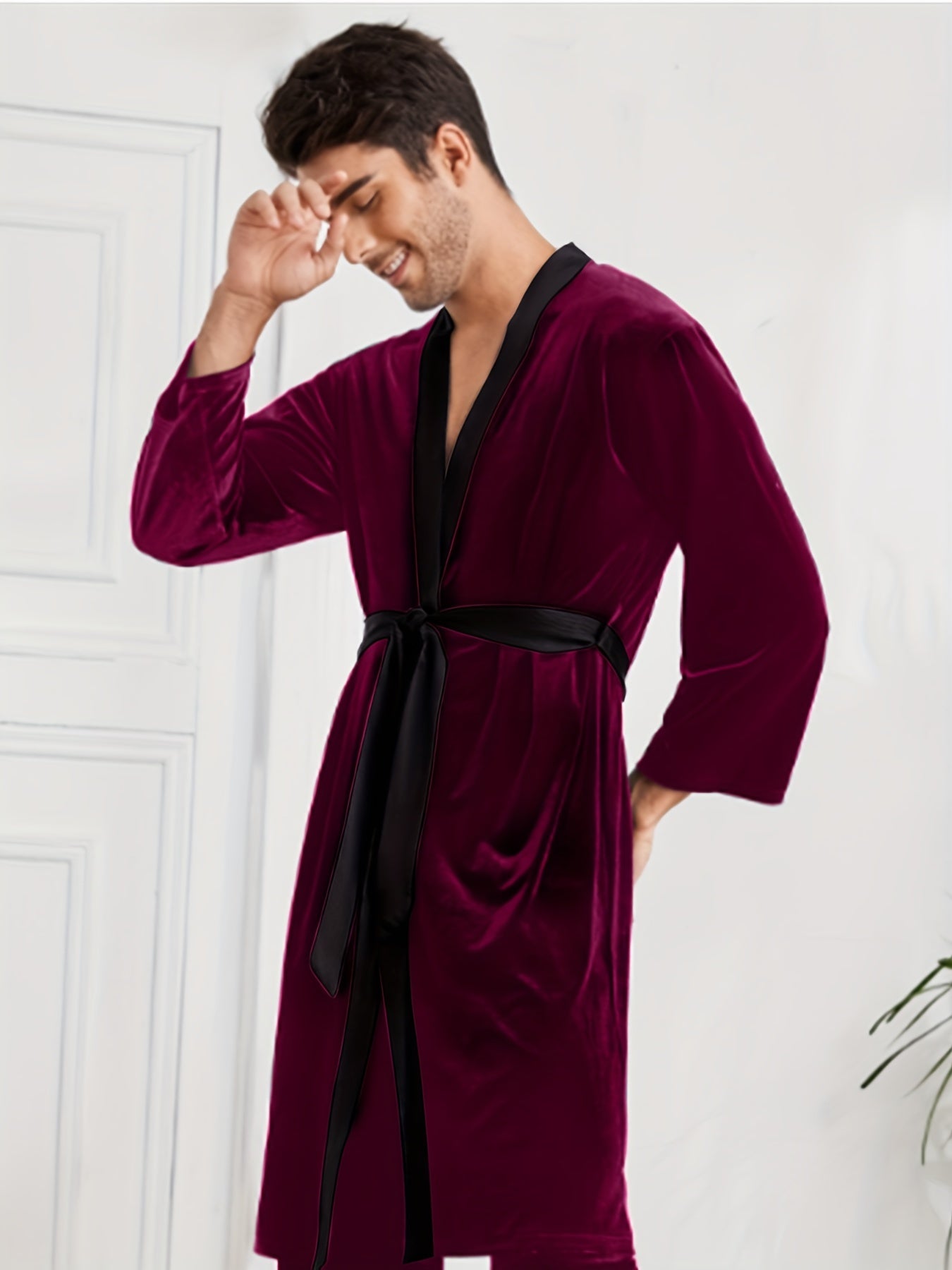 Men's Warm Flannel Soft Comfy Plain Color Robe For Home Pajamas Wear, Attractive Night-robe Sets After A Bath Fro A Good Night