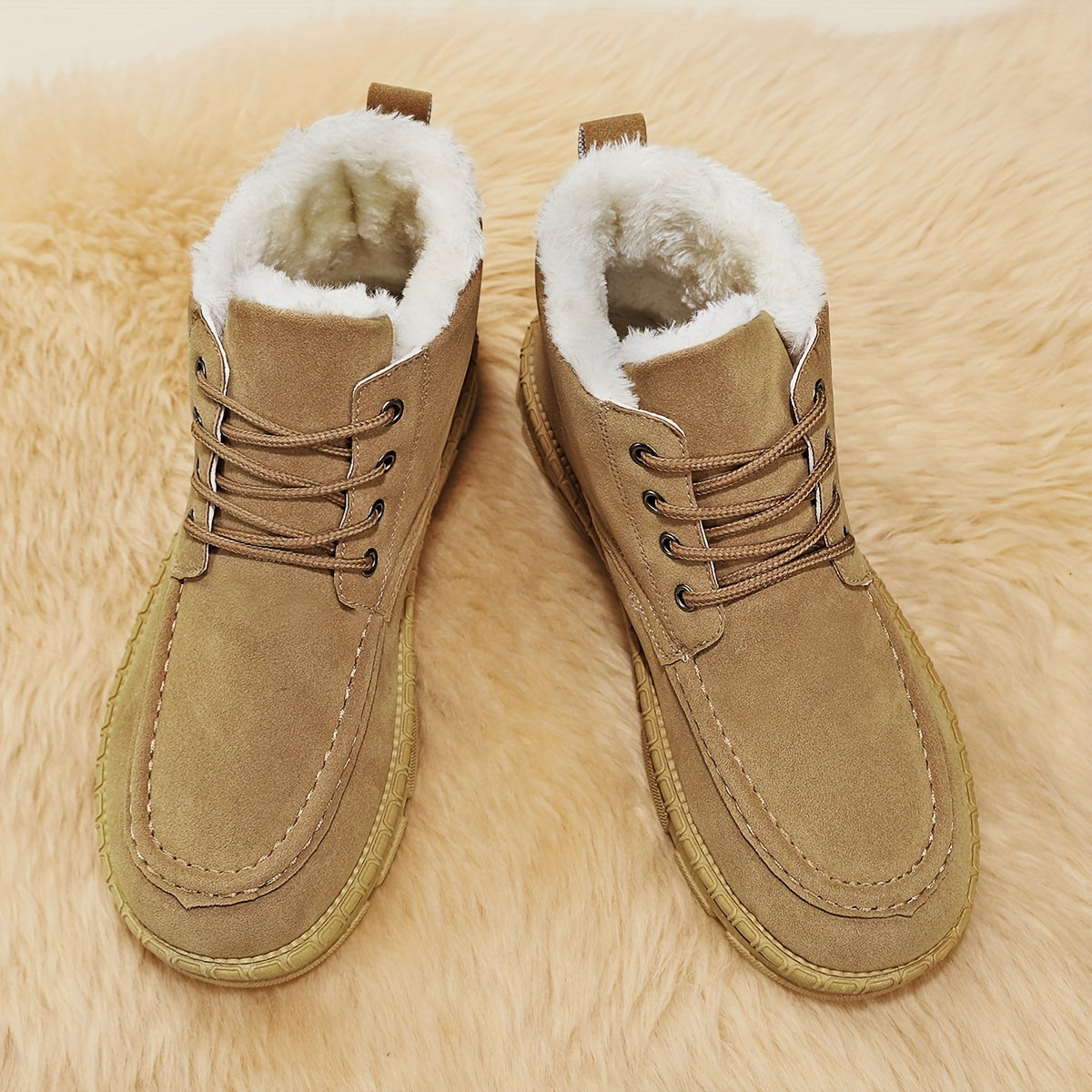 Men's Fashion Snow Boots, Anti-skid Windproof High-top Lace-up Boots With Fuzzy Lining For Outdoor Walking Running Hiking, Autumn And Winter