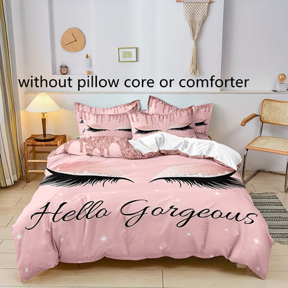 3pcs Fashion Duvet Cover Set, Eye Lash Pattern Bedding Set, Soft Duvet Cover, For Wedding Anniversary, For Bedroom, Guest Room (1*Duvet Cover + 2*Pillowcases, Without Core)