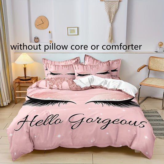 3pcs Fashion Duvet Cover Set, Eye Lash Pattern Bedding Set, Soft Duvet Cover, For Wedding Anniversary, For Bedroom, Guest Room (1*Duvet Cover + 2*Pillowcases, Without Core)
