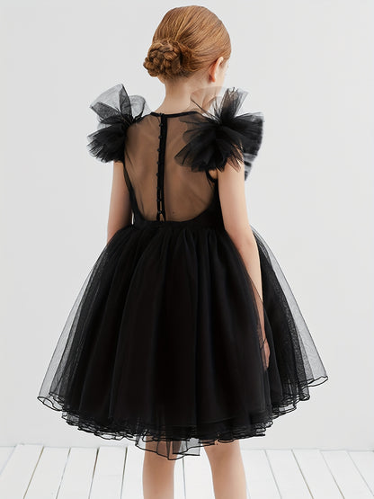 Elegant Fitted Princess Tutu Dress for Girls - Solid Color Non-Stretch Polycotton Mesh Material, Regular Fit, Hand Washable, Perfect for Party Performance and Gift - All-Season Wear, Woven Construction