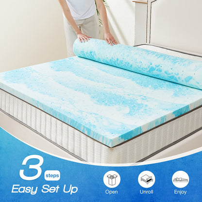 3-Inch Thick Gel Infused Memory Foam Mattress Topper - Ultimate Cooling Comfort Bed Pad with Premium Breathable Design, CertiPUR-US Certified, Pressure Relieving Support, and Soft Blue Color