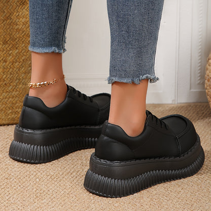 Effortlessly Chic Women's Platform Oxfords: All-Season Comfort, Versatile Solid-Color Lace-Ups for Every Occasion