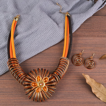 3pcs Earrings Plus Necklace Exaggerated Jewelry Set Colorful Flower Design Stunning Party Accessories Traditional Bridal Accessories