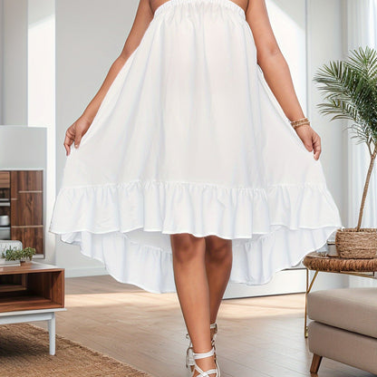 Plus Size Ruffle Hem Tube Dress - Flowy, Sleeveless, Casual, Comfortable, and Breathable - Perfect for Spring, Summer, and Outdoor Activities, Womens Plus Size Clothing