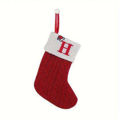 Classic Initial Mini Christmas Stockings, 1pc, Embroidered Alphabet Knit Red and White Themed Socks for Home, Christmas Tree, Mantel Decoration, No Feathers, Polyester - Festive Holiday Decor