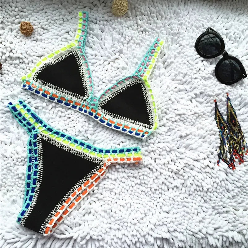 Bikini Designer Crochet Swimwear for Female Knitted Swimsuits Neoprene Bikini Beachwear Boho Style Swimsuit Two Pieces Bathng Suits