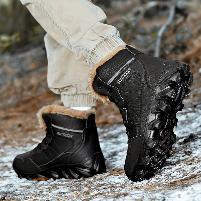 Men's Winter Snow Boots - Waterproof, Anti-Slip & Warm with Plus Velvet Lining for Skiing and Outdoor Activities