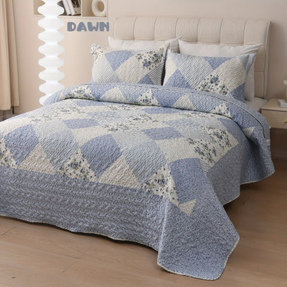 DAWN Bedding Set: Elegant Quilted Coverlet with Twin, Queen, and King Sizes, Soft and Breathable, Suitable for All Seasons - Includes 1 Twin Quilt, 2 Standard Shams, and 2 King Shams