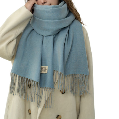 Double-Sided Two-Color Scarf - Soft, Warm, and Windproof Knitted Shawl for Unisex - Autumn Winter Coldproof Neck Guard with Tassel