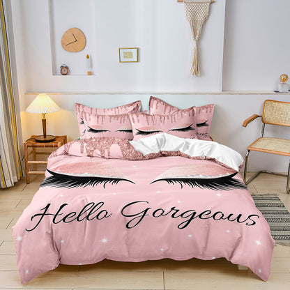 3pcs Fashion Duvet Cover Set, Eye Lash Pattern Bedding Set, Soft Duvet Cover, For Wedding Anniversary, For Bedroom, Guest Room (1*Duvet Cover + 2*Pillowcases, Without Core)