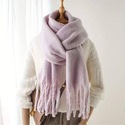 Fluffy Chunky Scarf - Luxurious Imitation Cashmere, Ultra-Soft and Cozy, Timeless Solid Color Design, Elegant and Sophisticated, Generously Long with Fashionable Tassel, Thickened for Extra Warmth, Cold-Weather Ready, Versatile and Easy to Style - Perfect