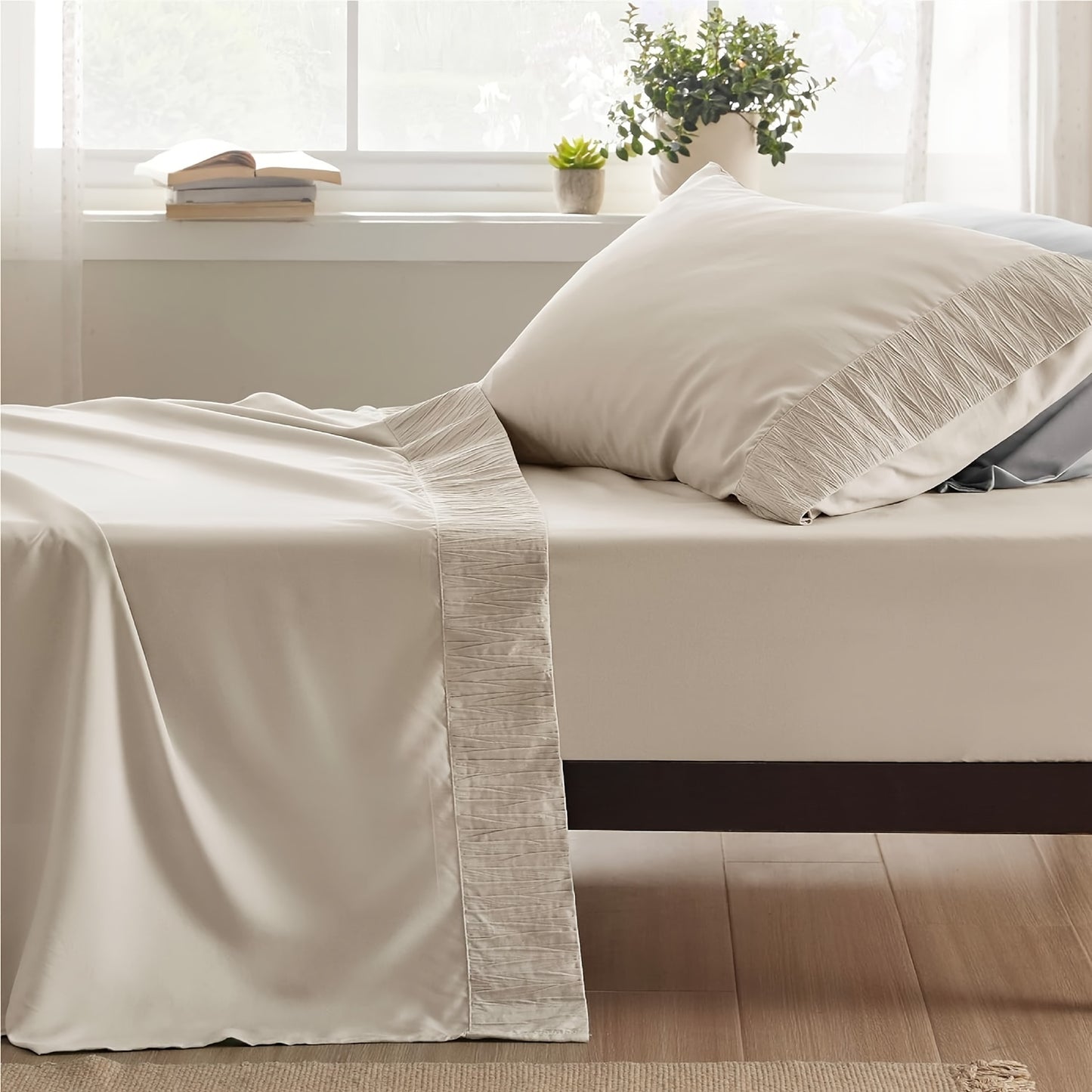 4pcs Luxurious Microfiber Sheet Set - 14" Deep Pocket, Exquisite Pinch Pleat, Shrink-Resistant, Fade-Resistant, Soft & Comfortable Bedding Set With Pillowcase, Flat Sheet, Fitted Sheet - Modern Design For All Season, Dorm Bedding For College Set