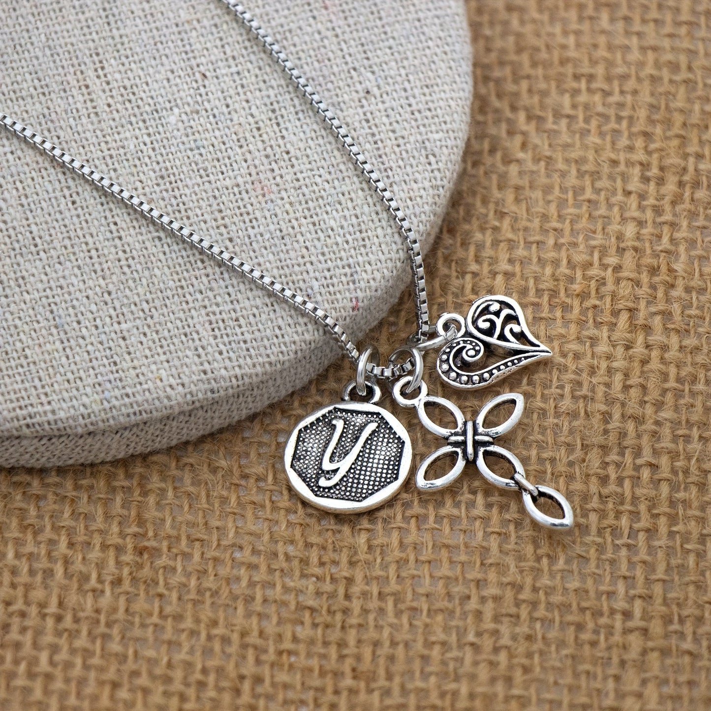 1pc Silvery Initial A-Z Square Chain Necklace For Men Women, Letter Heart Cross Pendant Necklaces, Valentine's Day Birthday Jewelry Gifts