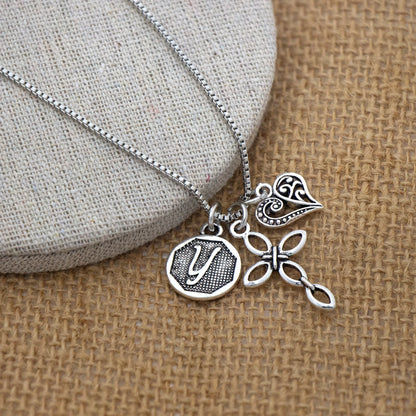 1pc Silvery Initial A-Z Square Chain Necklace For Men Women, Letter Heart Cross Pendant Necklaces, Valentine's Day Birthday Jewelry Gifts