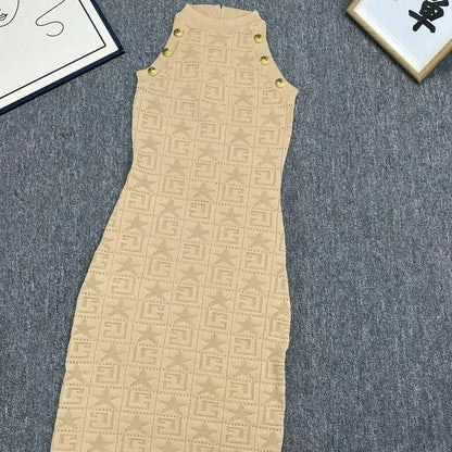 Women's knitted dress letter hollow sleeveless vest dress summer temperament dress
