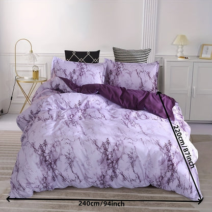 3-Piece Soft Marble Duvet Cover Set - Luxurious Microfiber Bedding for All Seasons, Hypoallergenic, Breathable, and Easy Care - Stylish Bedroom Blanket with 1 Duvet Cover and 1 Pillowcase
