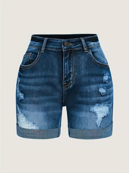 ZllKl  Women's Denim Shorts, Party Style, Distressed Ripped And Roll Up Edges, Casual Summer Jean Hotpants, Rolled Cuff Detail, Blue