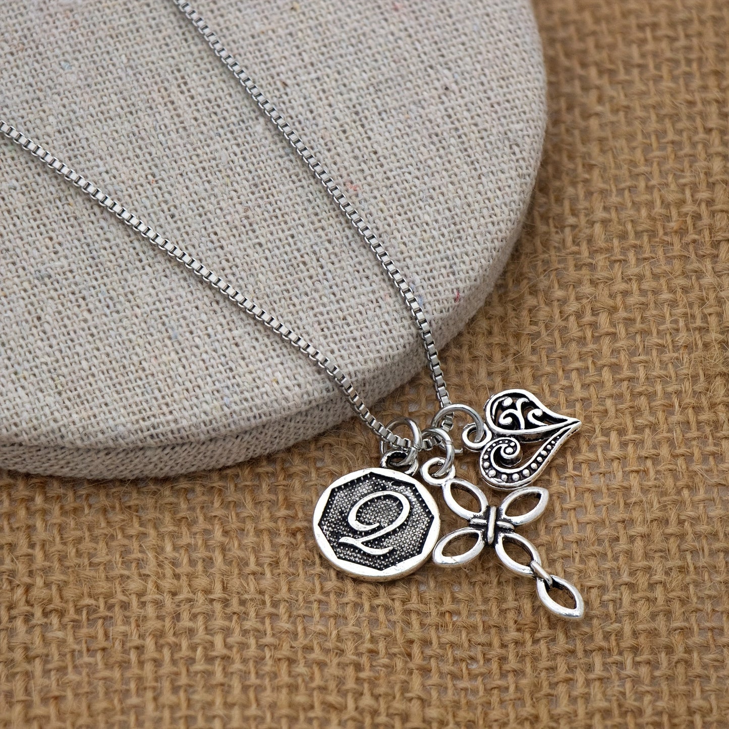 1pc Silvery Initial A-Z Square Chain Necklace For Men Women, Letter Heart Cross Pendant Necklaces, Valentine's Day Birthday Jewelry Gifts