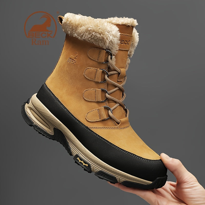 Men's High Top Warm Fleece Anti-skid Lace Up Hiking Snow Boots