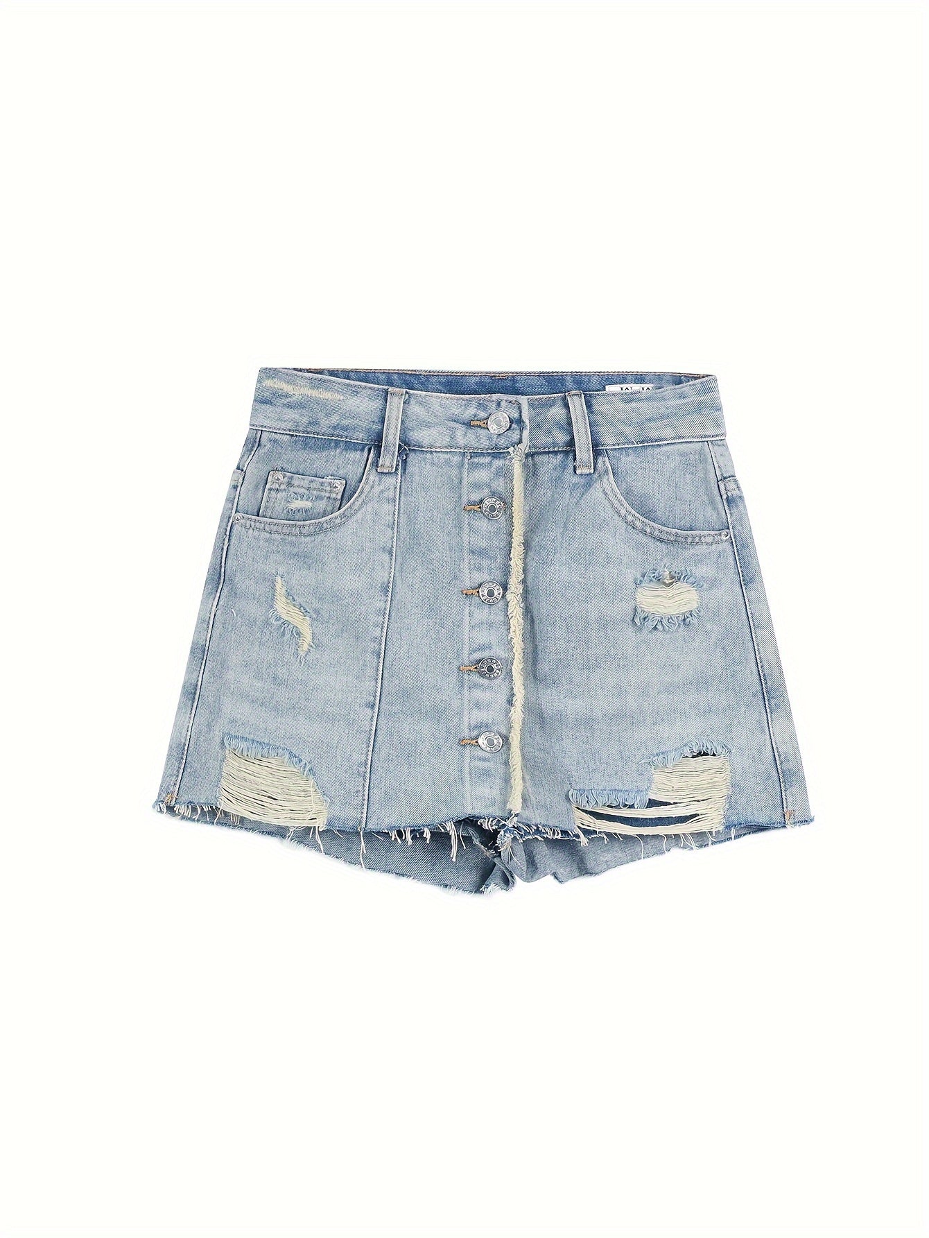 ZllKl  Women's Summer Street Style High-Waisted Denim Skirt Shorts With Single-breasted Raw Hem Button-Up Detail And Distressed Design For Casual Wear