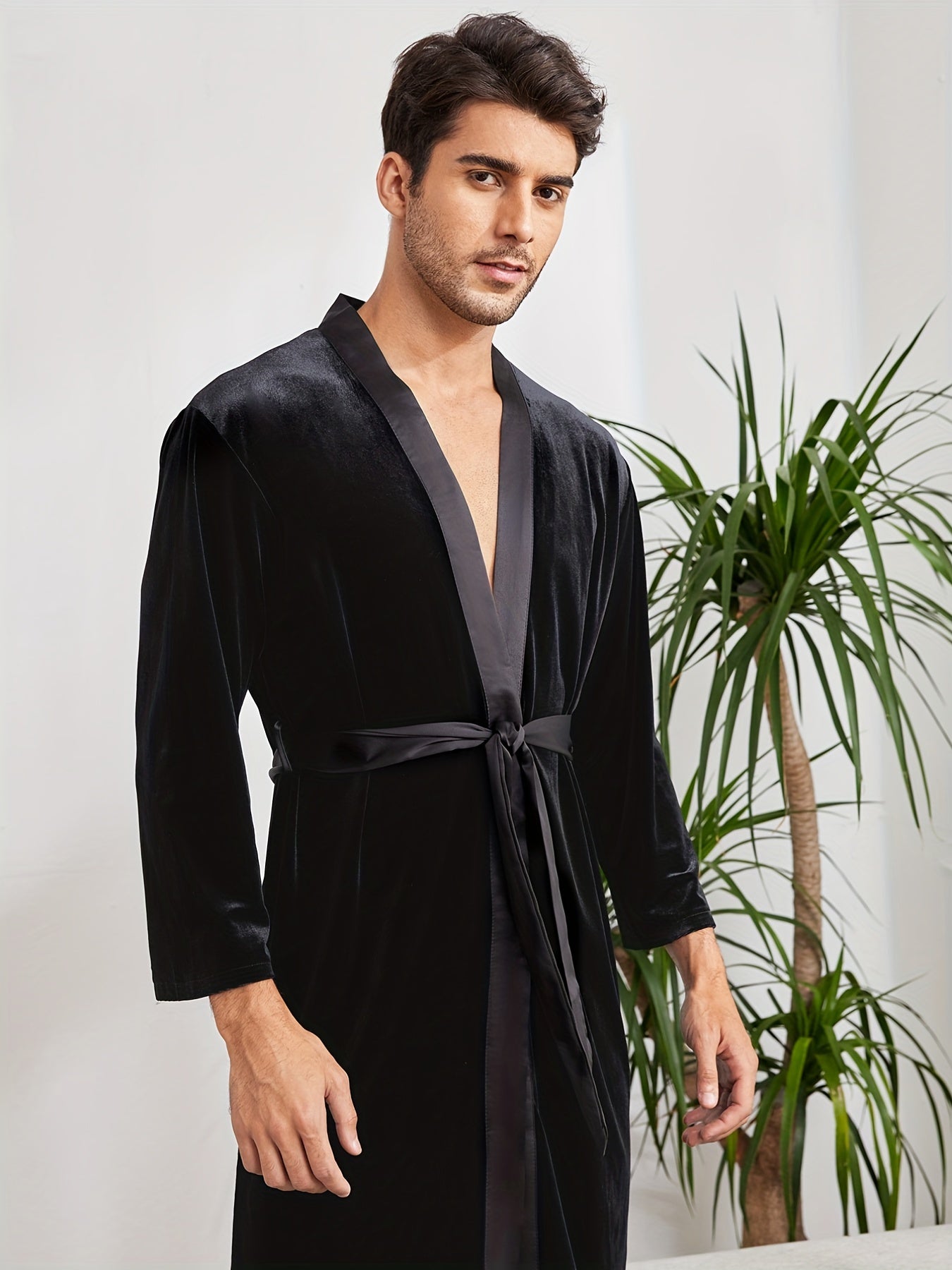 Men's Warm Flannel Soft Comfy Plain Color Robe For Home Pajamas Wear, Attractive Night-robe Sets After A Bath Fro A Good Night