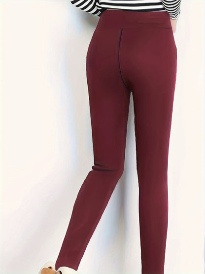 Womens High-Waisted Solid Color Fleece Leggings - Ultra Soft, Warm, and Comfortable with High Elasticity, Four-Way Stretch, and Moisture-Wicking Properties for Fall and Winter Activewear - Perfect for Outdoor Sports and Daily Casual Wear